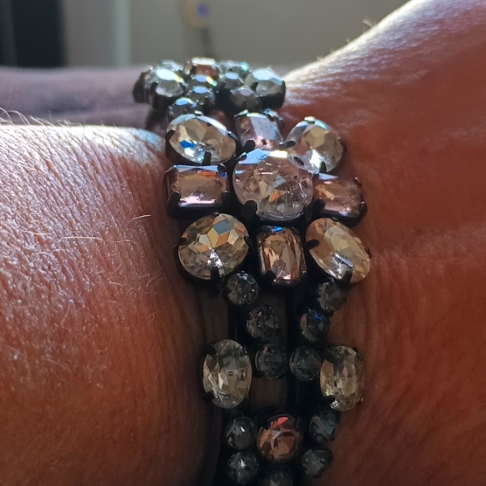 Black bace with clear Rhinestones bracelet